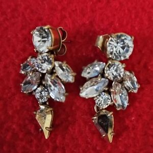 J crew gold tone stone cluster dangle earrings.